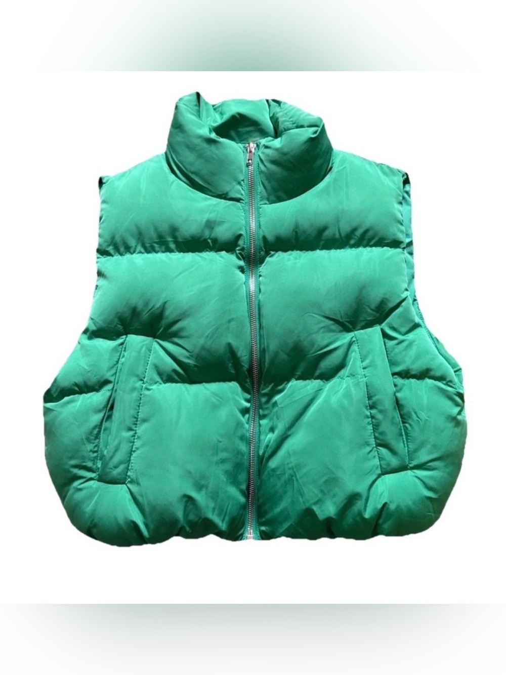 Altar'd State Crop Puffer Vest Womens Size M Green Lined Insulated Full Zip